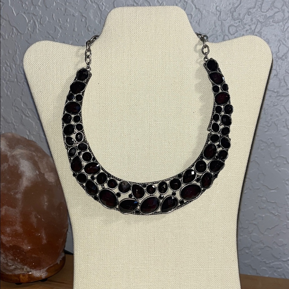 Elegant Brown Silver studded Statement Necklace